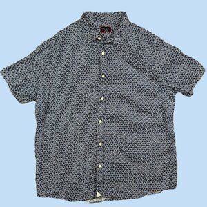 UnTUCKit 100% Linen Waves Print Blue White Button Down Short Sleeve Sz XX-Large